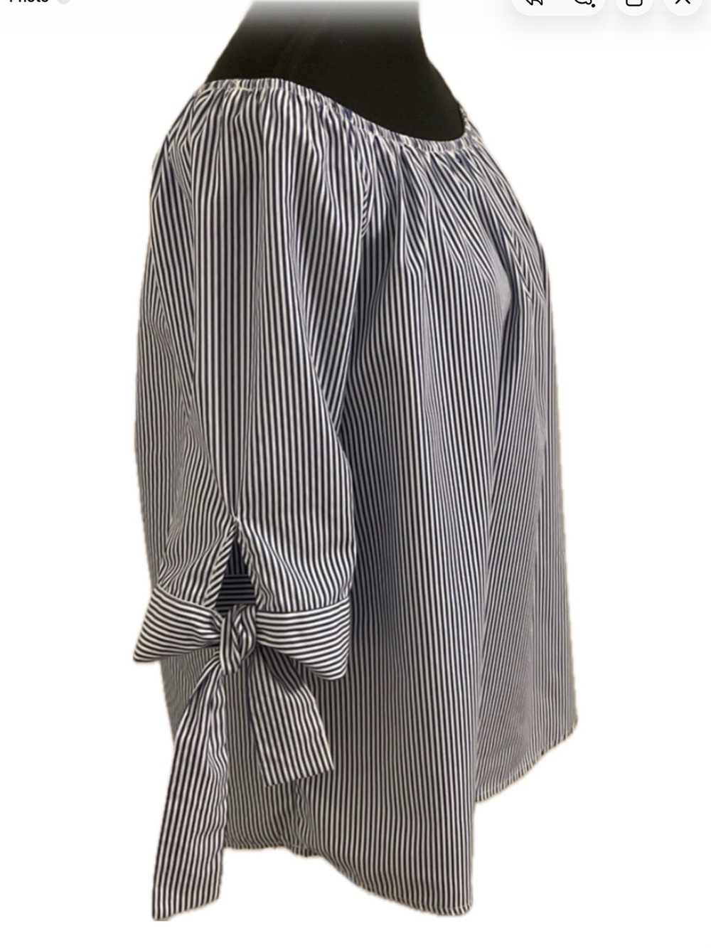 Stem & Vine Chic Blue Striped Off-Shoulder Blouse